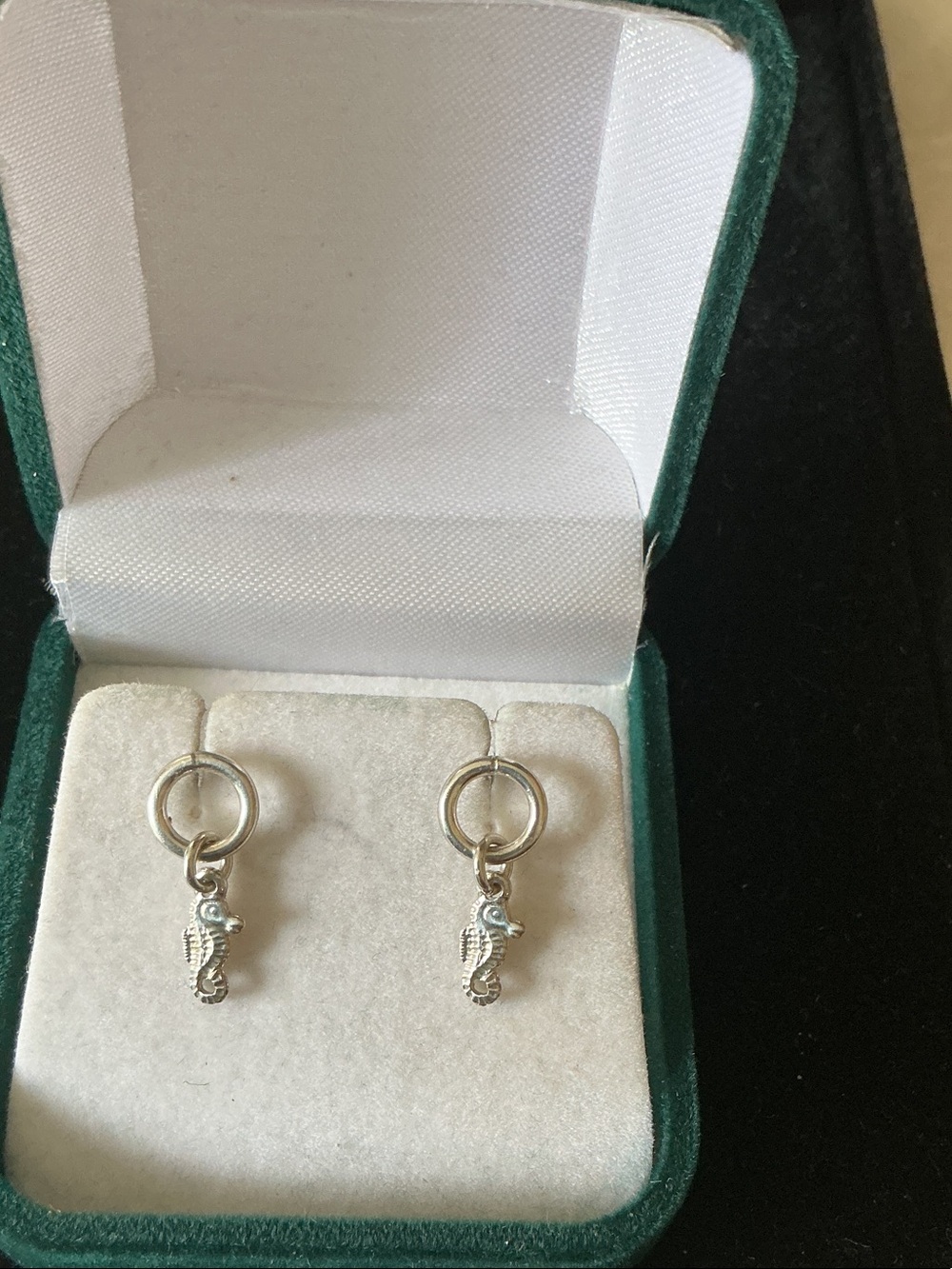 Silver Seahorse Hoop Dangle Earrings - Silver